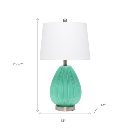 Homeroots 23" Sea Green And Silver Glass And Metal Novelty Table Lamp With White Drum Shade 643361