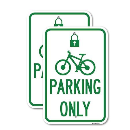 Signmission Parking Only With Cycle and Lock Symbol, 18'' X 24'' 2 Signs, Heavy Gauge Aluminum, 2PK A-1824-2PACK-23410