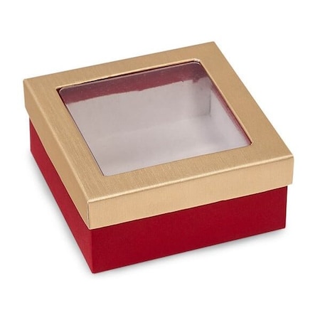 Nashville Wraps Red & Brushed Gold Window Candy Boxes, 3.5x3.5x1.5, 24PK CW1RMG