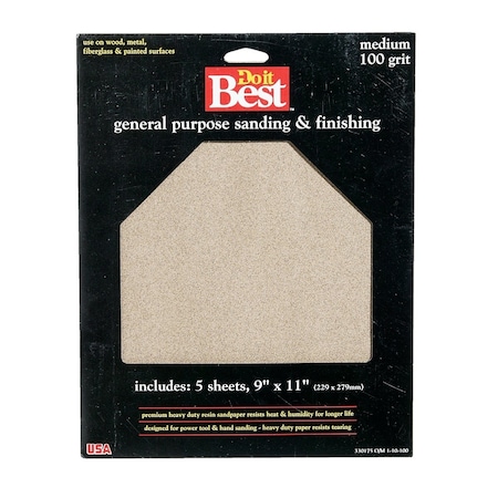 Do It Best General Purpose 9''x11'' 100 Grit Medium Sandpaper, 5PK 330175GA
