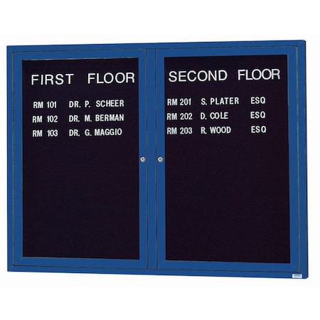 Aarco Outdoor Enclosed Directory w/ Al Frame, Powder Coated Blue, Letter Panel is Black Vinyl, 48''Hx60''W OADC4860B