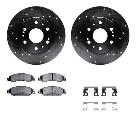 Dynamic Friction Co DFC Brake Rotor - Dimpled & Slotted - Black w/5000 Brake Pads & HW Kit 8512-48057