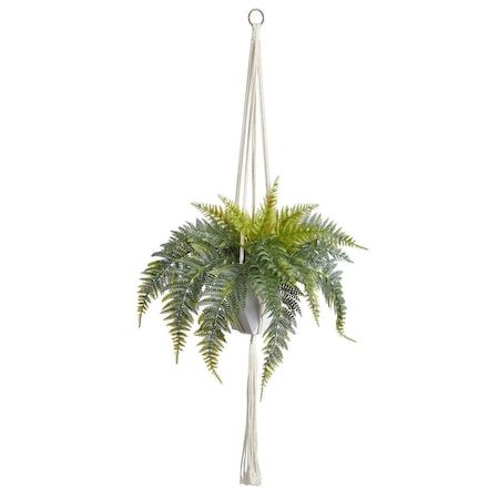 Dare2Decor 25 in. Fern Hanging Artificial Plant in Decorative Basket - Green DA3086903