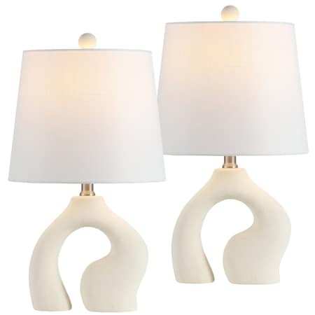 Jonathan Y Tula 19" Scandinavian Minimalist Ceramic Arch LED Table Lamp, Cream, 2PK JYL5504A-SET2