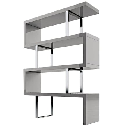 Homeroots 67" Gray And Silver Metal and Wood Three Tier Etagere Bookcase 555007