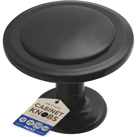 Lifemaster 1-1/4in Kitchen Cabinet Knobs, Rust-Proof Matte Black, Zinc Alloy, Easy Install, 60 Screws, 30PK LMKNBBLK30