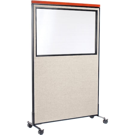 Global Industrial Interion Mobile Deluxe Office Partition Panel with Partial Window, 48-1/4"W x 76-1/2"H, Tan 694996MTN