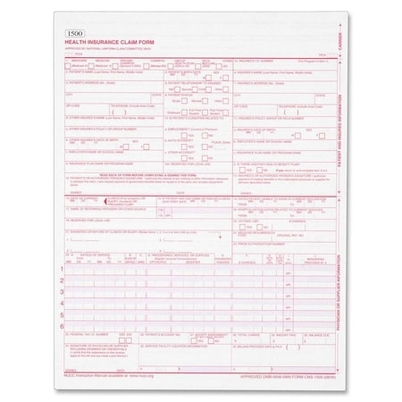 Tops Business Forms Tops Laser CMS-1500 Claim Forms, 1-Part, Carbonless, 8-1/2" x 11", White, 500 Forms/Pack 50126R