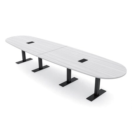 Skutchi Designs 14 Person Conference Table With Power Unit | 14' Boval Table | Harmony Series HAR-BOVL-48X168-T.BK-WA7976-EBLK