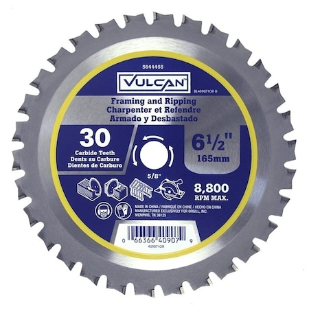 Vulcan Circular Saw Blade, 6-1/2 in Dia, 5/8 and 13/16 Diamond in Arbor 409071OR