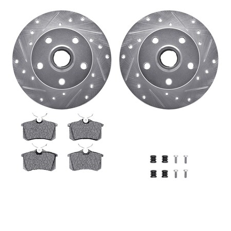 Dynamic Friction Co DFC Rotors-Drilled & Slotted-Silver w/ EURO 5000 Ceramic Brake Pads Incl Hdw 7612-74010