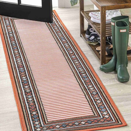 Jonathan Y Sebastian High-Low Modern Diamond Border Orange/Ivory 2 ft. x 8 ft. Indoor/Outdoor Runner Rug HWC102C-28