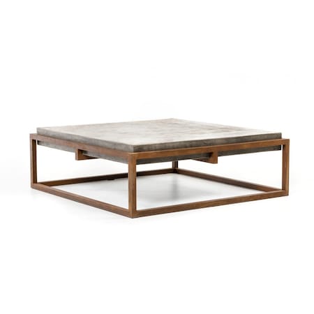 Homeroots 42" Dark Gray and Rust Concrete And Iron Square Abstract Coffee Table 283304