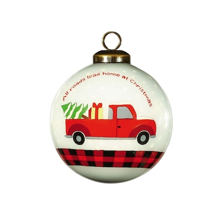 Homeroots Red Pickup Truck with Presents Hand Painted Mouth Blown Glass Ornament 477471