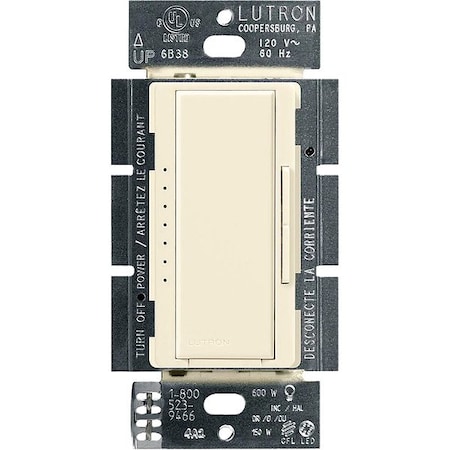 Lutron Lighting Dimmer, 120V, Almond, Rocker MACL-153M-AL