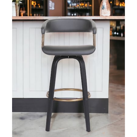 Homeroots 31" Gray And Black Faux Leather Swivel Bar Height Bar Chair 534471