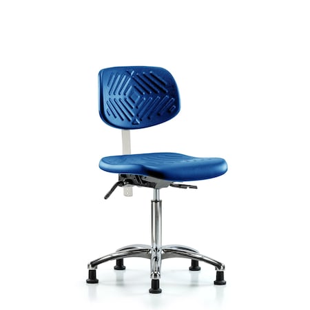 Blue Ridge Ergonomics Poly Clean Room Chair, Med Bench, Tilt, Glides, Blue BR-NCR-PMBCH-CR-T1-A0-NF-RG-BLU