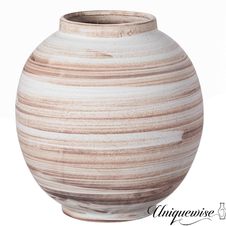 Uniquewise 9in Ceramic Stripe Vase Vintage Decorative Modern Farmhouse Piece for Home Centerpieces, White QI004793.RD