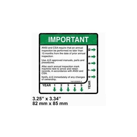 Jlg REPLACEMENT DECAL, YEARLY INSPECTION 1001223055