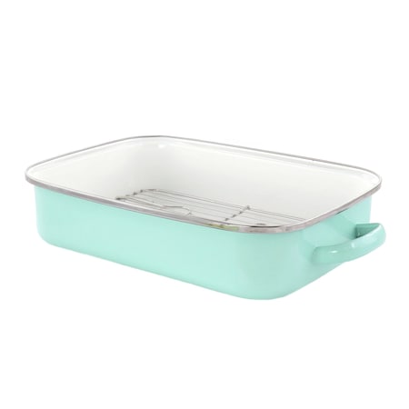 Martha Stewart 16 Inch Enamel on Steel Roasting Pan Cookware With Rack in Mint 137475.02