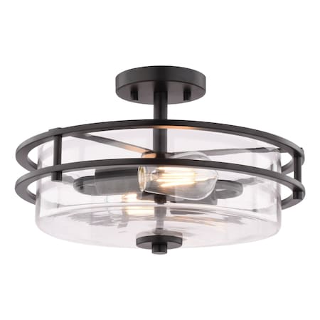 Vaxcel Grace 2-Light Semi-Flush Mount Ceiling Light, Matte Black, Clear Glass, 14.75-In. C0380