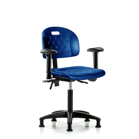Blue Ridge Ergonomics Poly Chair, Med Bench, Tilt, Arms, Glides, Blue BR-HPMBCH-RG-T1-A1-NF-RG-BLU