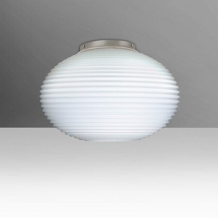 Besa Lighting Besa, Pape 12 Ceiling, Opal Ribbed, Satin Nickel Finish, 1x9W LED 491307C-LED-SN