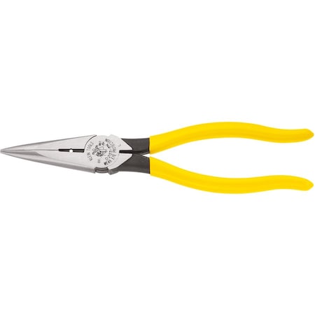 Klein Tools 8 7/16 in D203 Needle Nose Plier, Side Cutter Plastic Dipped Handle D203-8N