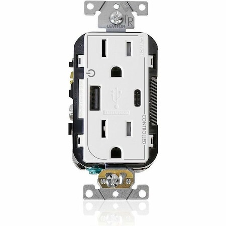 Leviton USB Receptacle, 15 A, 1/2 hp, White T5633-2W