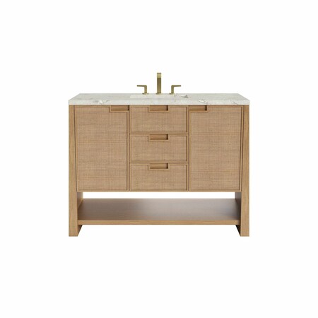 James Martin Vanities Solene 48 in. Single Vanity, Seaside Oak, w/ 3 CM Victorian Silver Quartz Top D225-V48-SSO-3VSL