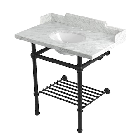 Kingston Brass 36-Inch Carrara Marble Console Sink with Brass Legs and Shelf, 8-Inch, 3-Hole LMS36MBB0