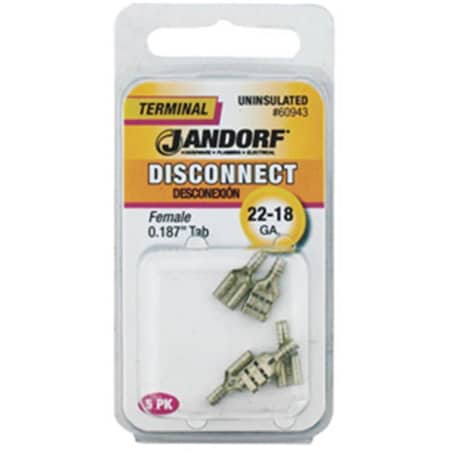 Jandorf Specialty Hardw 60943 Female Uninsulated Disconnect Terminal - 22-18 ga., 187 in. Tab 3401536