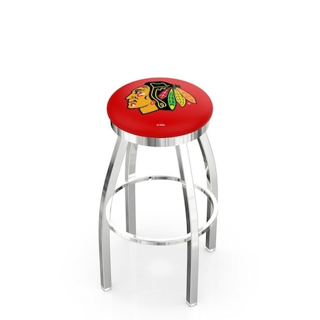 Holland Bar Stool Co 36" Chrome Chicago Blackhawks Swivel Bar Stool, Accent Ring L8C2C36ChiHwk-R