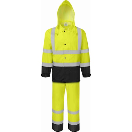 Ironwear Class 3 Polyester/PU Reflective Hi Vis Rain Suit with Tuckaway Hood, 4X-Large 9510-L-4XL