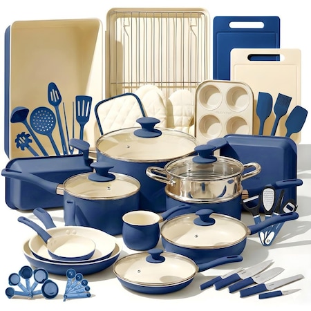 Nutrichef 54 Piece Professional Grade Complete Home Kitchen Cookware Set, Ceramic Non-Stick Bakeware, Pot and NCCW54GRA