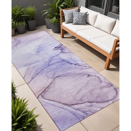 Homeroots 2' X 8' Gray and Purple Abstract Washable Non Skid Indoor Outdoor Runner Rug 559407