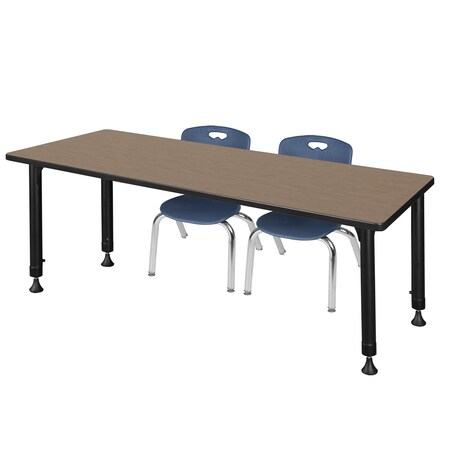 Regency Kee Adjustable Classroom Table W/ 2 Andy Stack Chairs, 66 in W, 24 in L, Noble Oak MT6624NOAPBK45NV