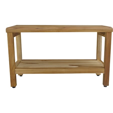 Homeroots Rectangular Teak Shower Bench With Shelf In Natural Finish 376698