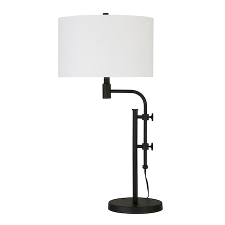 Homeroots 32" Black Metal Adjustable Table Lamp With White Drum Shade 524523