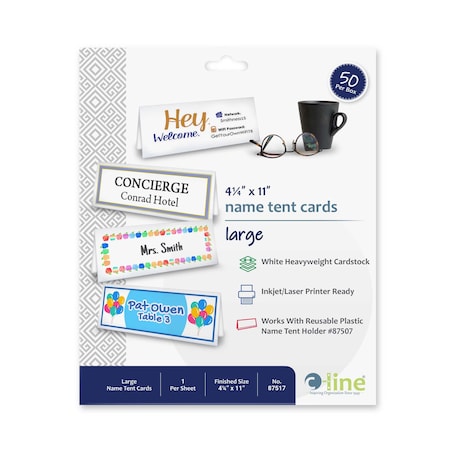 C-Line Products 8-1/2" x 11" Large White Scored Name Tent Cardstock for Laser/Inkjet Printers, 50/BX 87517