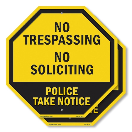 Signmission No Trespassing No Soliciting Police, 6 inch X 6 inch, Plastic Sign, 2PK OC-P-2PACK-6-102