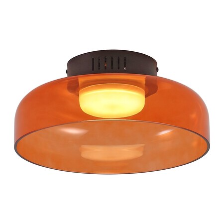 Jonathan Y Kalmar 12" Modern Minimalist Iron/Glass Dimmable Integrated LED Flush Mount, Orange/Black JYL7153A