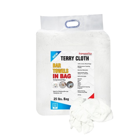 Supremeplus New White Terry Towel Cleaning Rags, 25 lbs. Bag SP-1698