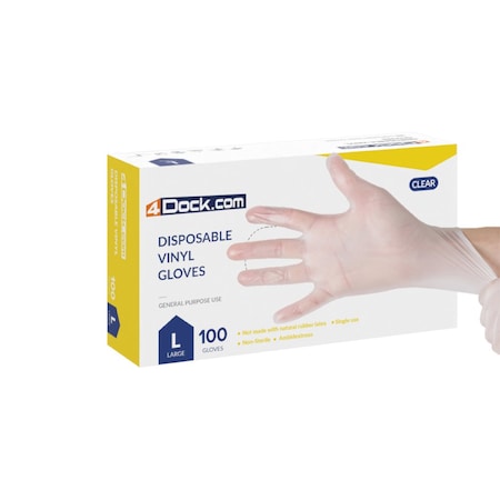 4Dock Industrial Disposable Vinyl Glove, 3 mil Palm, Vinyl, XL, 100 PK, Clear DG002-XL