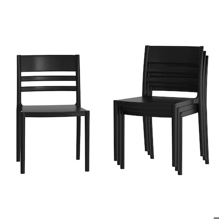 Flash Furniture Bridgeport Stacking Patio Chairs w/Slatted Backrest, All-Weather Resin Chairs, Black, 4PK 4-DHF-317-APP-BLK-GG