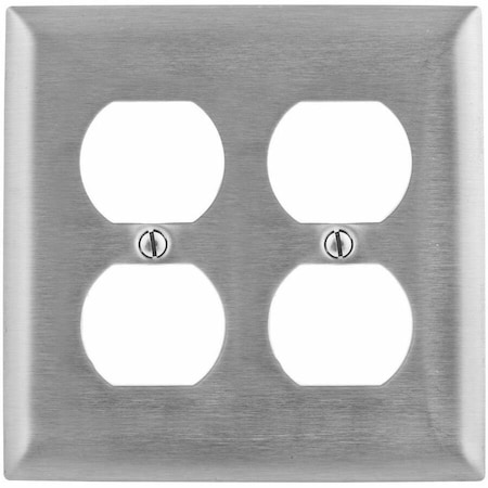 Hubbell Wiring Device-Kellems Wallplates and Boxes, Metallic Plates, 2- Gang, 1) Duplex Openings, 430 Stainless Steel SS82L