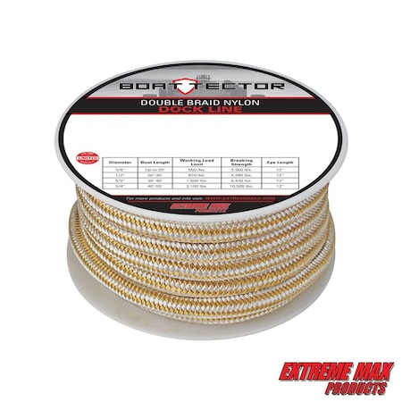 Extreme Max 3006.2327 BoatTector Double Braid Nylon Dock Line - 3/4" x 50', White & Gold 3006.2327