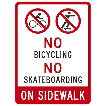 Lyle No Bicycling No Skateboarding On Sidewalk (W/Graphic), 18x24, Non-Reflective, White G-11012-NA_18x24
