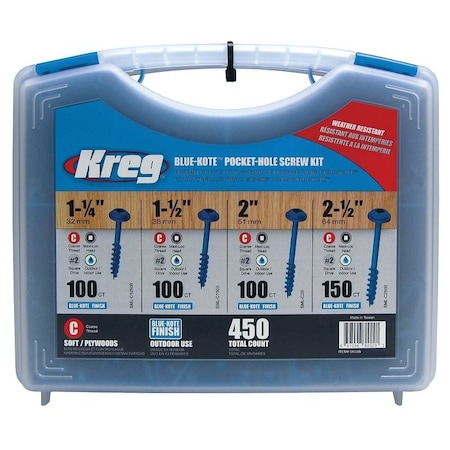 Kreg Blue-Kote Pocket-Hole Screw Kit, Zinc, 450-Piece SK03B