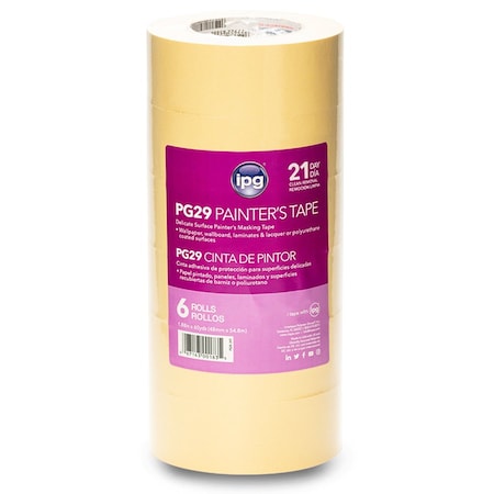 Promask Pg29 6-Rolls of 1.88in x 60Yds Intertape PG29 Tan Low-Tack Masking Tape, 1 Contractor Pack PG29 24R